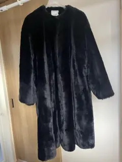 CLANE ノーカラーリコファーコート/BLACK