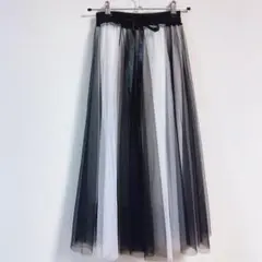 ウエストリボンチュール配色ロングスカート
