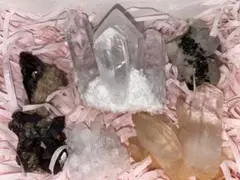 天然水晶・モリオン原石クラスター 4点セット