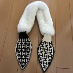 フワフワファー付き幾何学模様マフラー