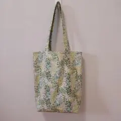 12、縦長トートバック、裏つき、肩掛け、はながら、きみどり、プレゼント