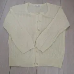 淡い黄色 ケーブルニットカーディガン M