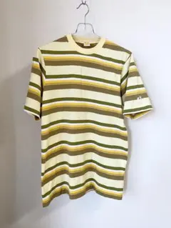 80s HANG TEN ボーダー Tシャツ シングルステッチM 白 黄色 ロゴのサムネイル