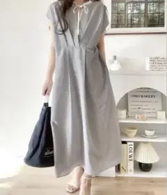 終了します！　美品　ストライプ柄 半袖シャツワンピース