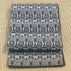 アンティーク名古屋帯 ネイビーとアイボリーの幾何学模様　京袋