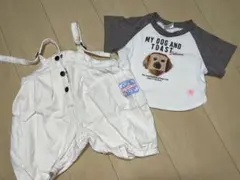 犬のイラストTシャツとオーバーオールセット 70サイズ