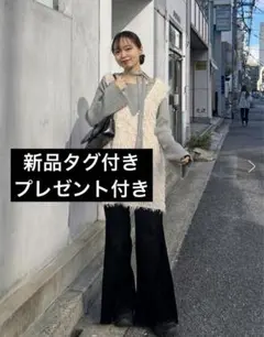 ボウタイ配色リブニット Kastane