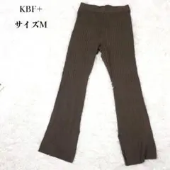 KBF+ ケービーエフプラス リブニットパンツ ブラウン スリット ウエストゴム