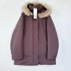 未使用 UNIQLO ハイブリッドダウンコート L ダークブラウン ファー付