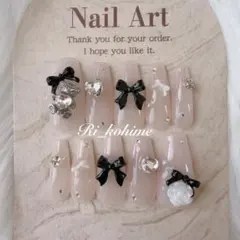 くまクマフレンチガーリーちゅるん量産型韓国ワンホン夢かわy2kピンク黒現品ネイル