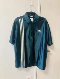 adidas 半袖シャツ L ダークグリーン ストライプ