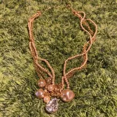 ハンドメイド　ビーズコットンパールネックレス　ピンクゴールド