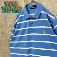 レア【古着】ポロバイラルフローレン ボーダーポロシャツ ブルー メンズXL