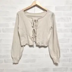ニットカーディガン　リボン　Mサイズ　クロップド丈　ベージュ