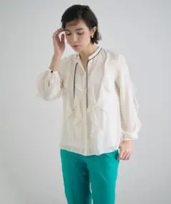 ANAYI アナイ ジョーゼットラッフルバイカラー ブラウス サイズ38 白 