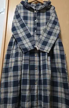 レディース チェック フード付き 前開き ワンピース ゆったり XXL