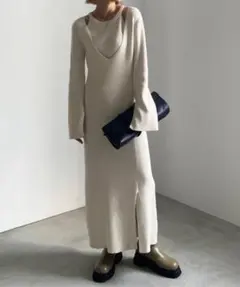 AMERICAN SLEEVE LAYERED KNIT DRESS