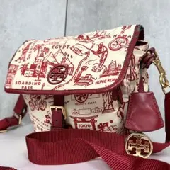 トリーバーチ ナイロン 2WAY ショルダーバッグ ペリー 総柄 フラップ 赤