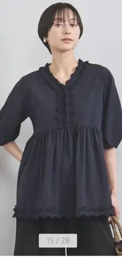 新品25SS ユナイテッドアローズ タックフリルVネックハーフスリーブ
