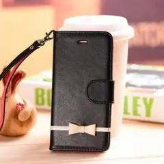 《新品》iPhone SE/5s/5 手帳型ケース リボンブラック