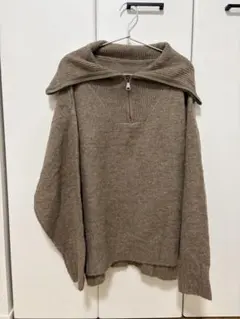 ハーフジップ ニット 長袖 ブラウン