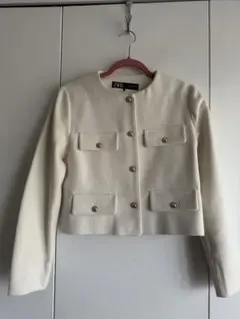 【美品】ZARA クロップドノーカラージャケット Sサイズ