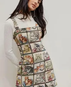 猫柄 ミニワンピース ジャンパースカート　L