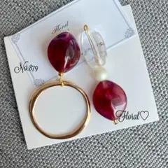 879.パープル×ゴールドリング　ピアス