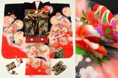 七五三 正絹7歳用女の子高級着物フルセット◆黒色系　ぼかし鞠◆sdtt9953