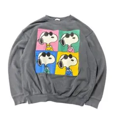 SNOOPYプリントスウェット　PEANUTS 古着　グレー　7Aa