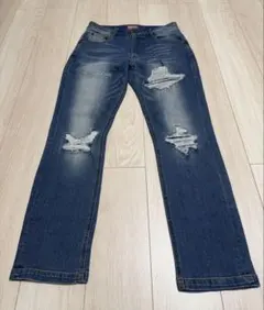 【美品】GOTCHA ガッチャ 裏当て付きダメージ加工 ストレッチデニム Mのサムネイル