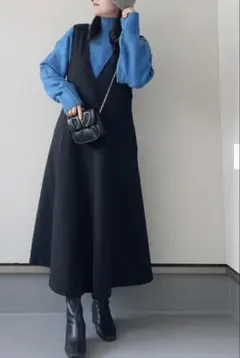 ユニクロ　ブラッシュドジャージージャンパースカート　ブラック　 S