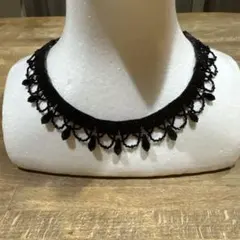 ブラック織ビーズフリンジネックレス