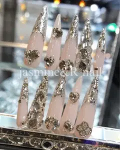 スーパーロングネイル ギャル ガラスフレンチ スナ系 韓国風 ガーリー ネイル