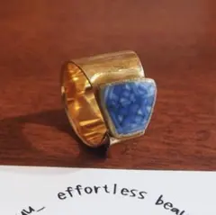 １点物1800年代　焼き物リング　金継ぎ　陶器陶片　染付　クロス　和柄　ete