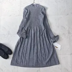 未使用 CAWAII ロング丈 ニットワンピース フリル袖 パール Aライン