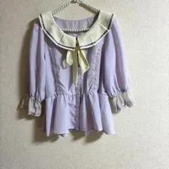 axes femme kawaii セーラーカラーリボンブラウス M ラベンダー