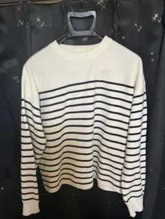 GU ボーダー柄セーター ホワイト/ネイビー