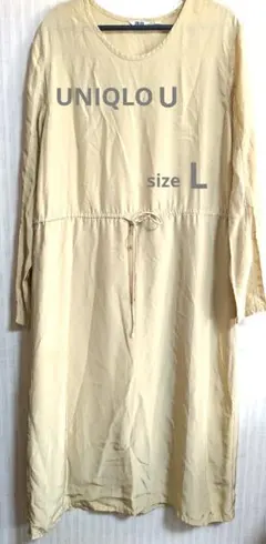 UNIQLO U シャイニーレーヨンロングワンピース(長袖)　L ベージュ