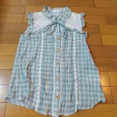 d LIZ LISA 水色チェック柄ノースリーブシャツ