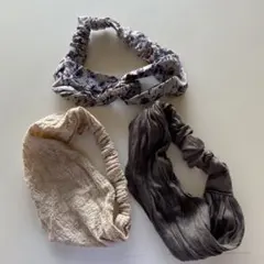 ヘアバンド3点セット 花柄 グレー ベージュ