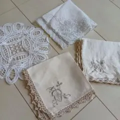 レースハンカチ 花柄刺繍 ホワイト4枚セットです！