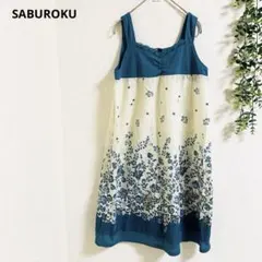 サブロク キャミワンピース　チュニック　M 花柄プリント　爽やか　大人可愛いのサムネイル