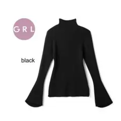GRL グレイル　ハイネックベルスリーブリブニットトップス　ブラック