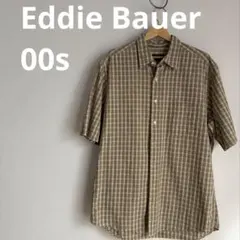 00s Eddie Bauer チェック柄 半袖シャツ ベージュ系