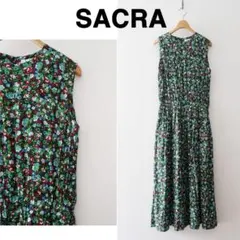 美品！SACRAフラワープリントロングワンピース 花柄 ノースリーブ サクラのサムネイル