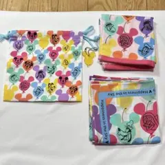 Disney 巾着袋　ハンカチ　布巾　計3点セット　バルーン　ミッキー　送料無料