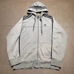 Adidas パーカー　ジップアップ　スウェット　グレー　サイドライン