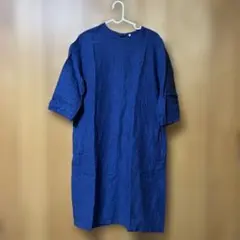 無印良品　麻100% ネイビー ラウンドネック ワンピース M