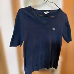LACOSTE Vネック 半袖ニット ネイビー